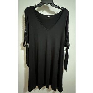 Black 3/4 Tied Sleeve Swing Dress
